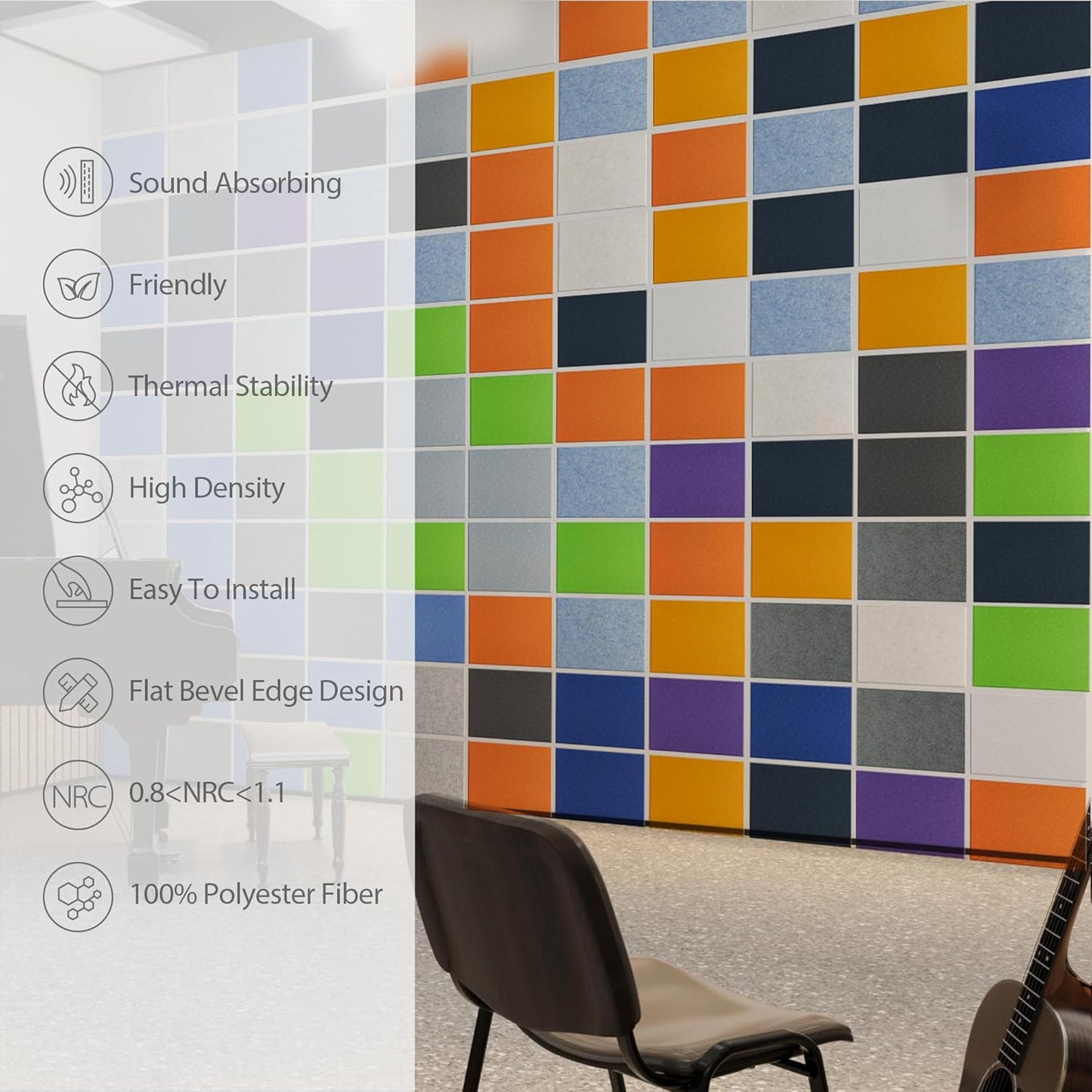 12 Pack Acoustic Panels Self Adhesive Sound Proof Foam, High Density Sound Acoustic Panel, 16X12X0.4 Inch 4:3 Rectangle Panels in Home, Office, Reccording Room, Studio,and more(Orange)