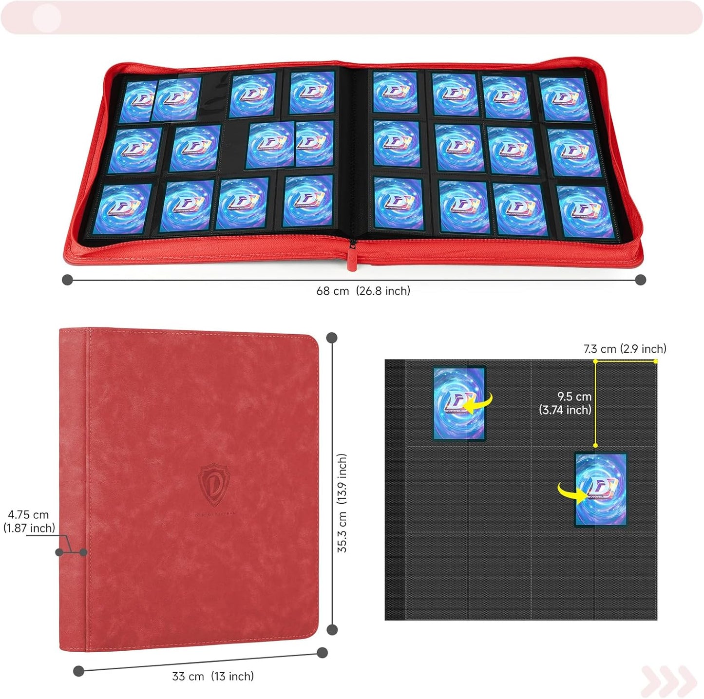 Trading Card Binder with Zip,12 Pockets Card Binder,720 Double Sided Pocket Card Collection Binder,Card Album Card Folder for MTG,TCG,Sports Cards,Game Cards,Red