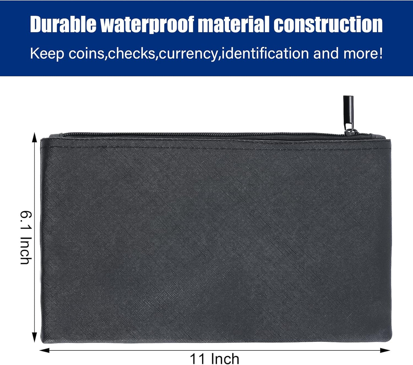 KYODOLED Cash Box with Money Tray, Key Lock Money Safe with Security Cable and Waterproof Bag, 11.81L*9.45W*3.54H inch, Black X Large