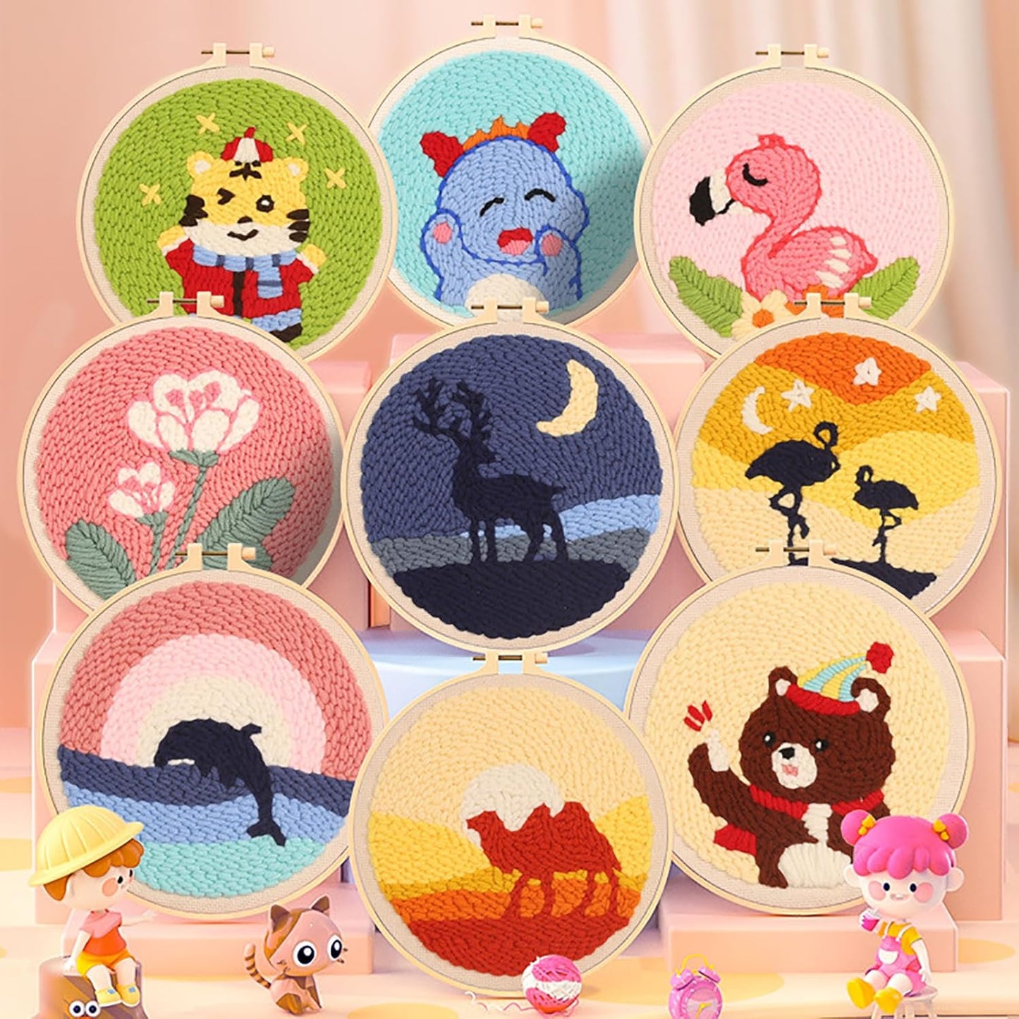 Punch Needle Kits Adults Beginner DIY Hawaiian Style 8 in Hoop Embroidery Set Starter Punch Needle Tool for Art Crafts, Ideal for All Ages, Perfect Festival Decoration & Gift (Summer Beach)