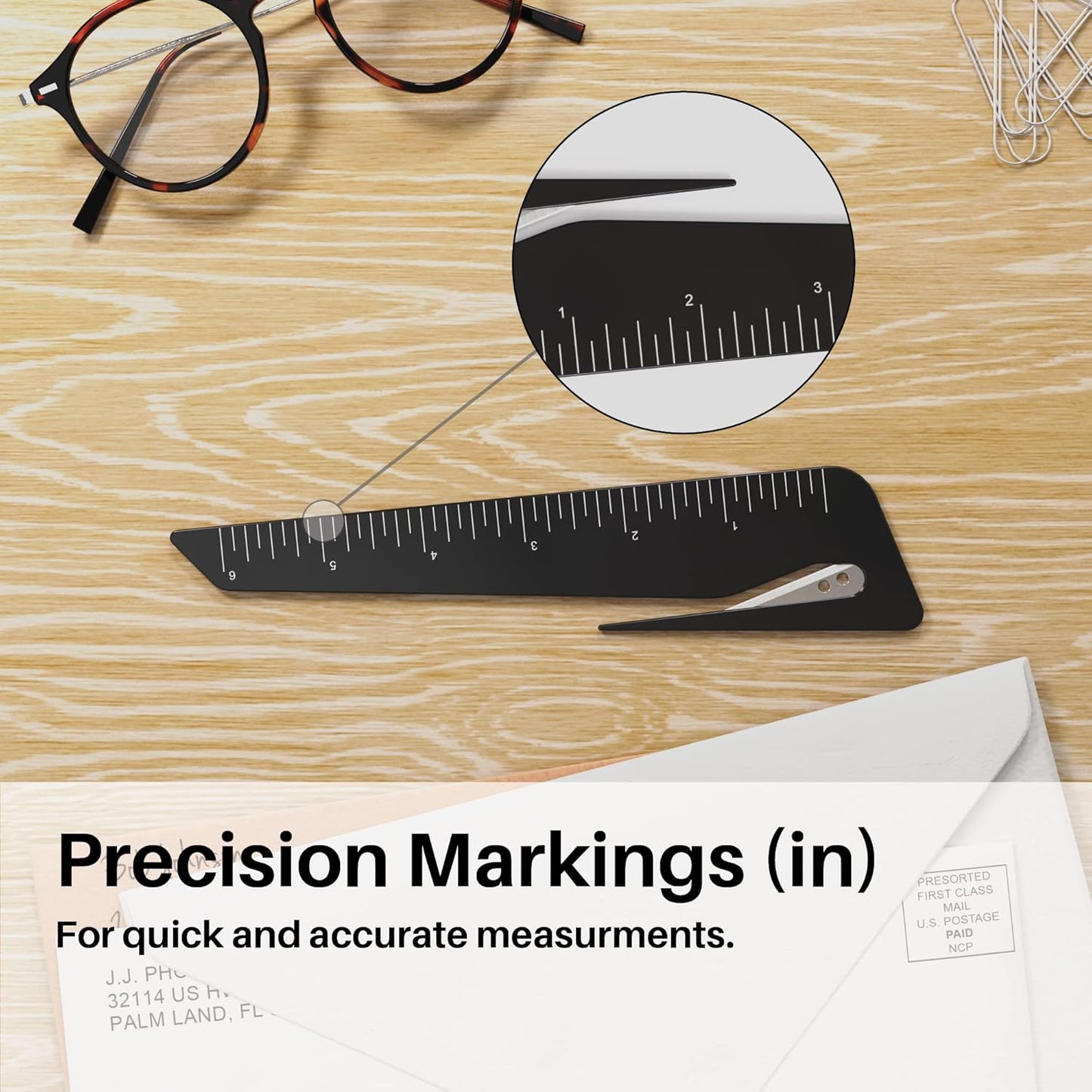 Uncommon Desks Ruler & Letter Opener Combo - Easy to Hold - Oversized Grip - Black 6 Inch Ruler - Envelope Opener w/Measuring Tool - Perfect for Crafts, Drafting, Sewing, & Drawing - (3 Pack, Black)