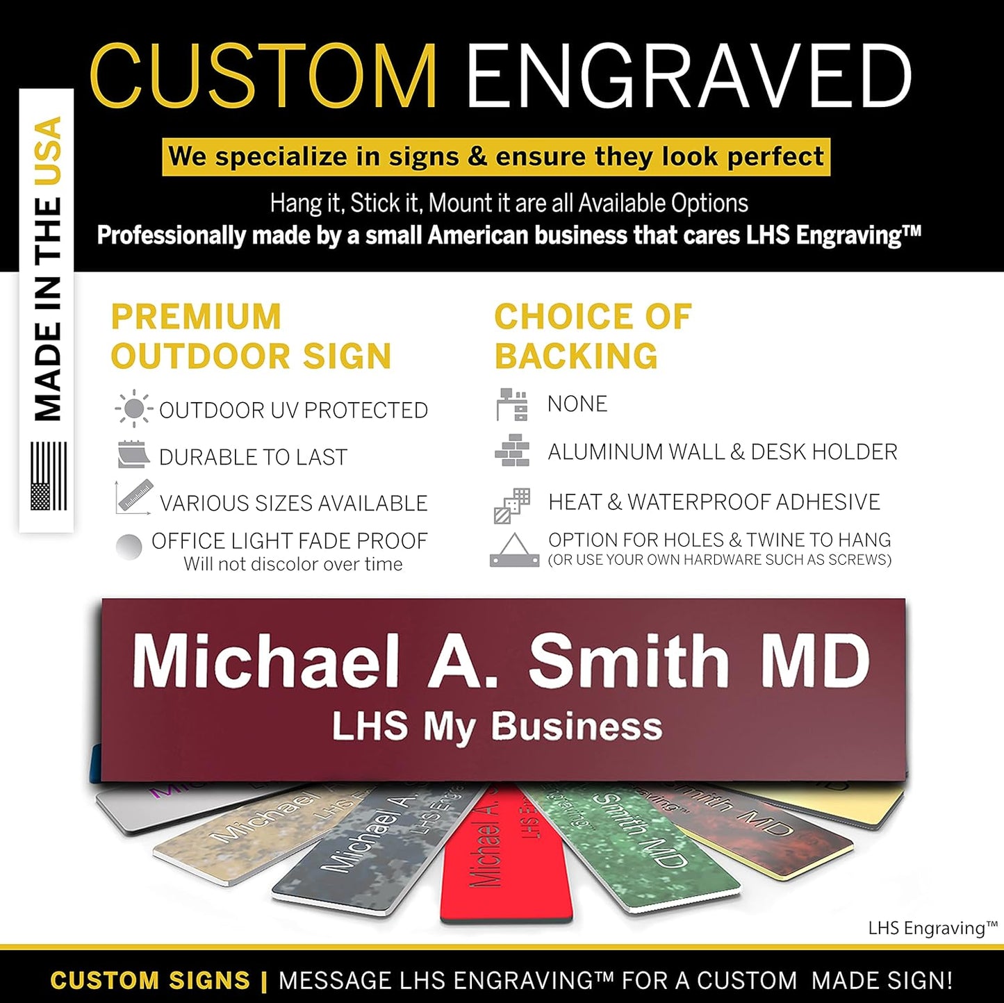 Engraved Custom Door Plate Burgundy Plastic Office Door Sign with White Letters - Made in USA 2x6 B26