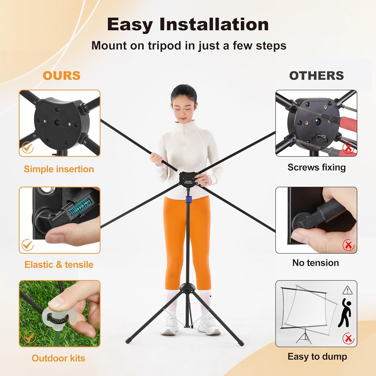 Outdoor Projector Screen 60 Inch, 16:9, High Gain, Projector Screen with Stand, Wind-resistant Design for Portable Projection Screen Outdoor, With Ropes and Spikes, 4K Image for Home Theater, Camping.