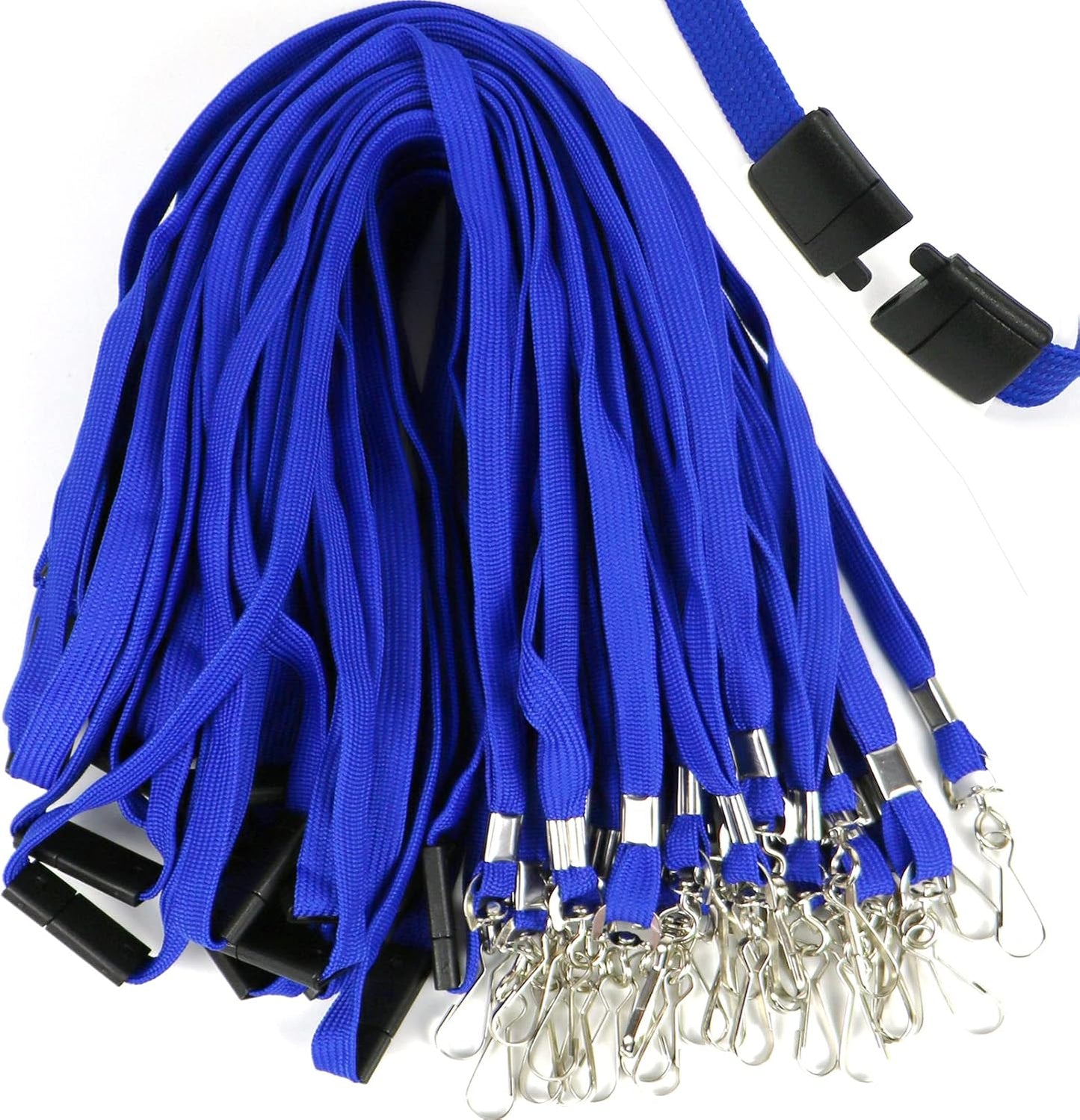 Safety Breakaway Lanyard with J-Hook Flat Lanyards for ID Badges Cruise Lanyard Bulk Preimum Lanyards for Women/Men Business Card NameTag Holder Lanyards Employee Students (Blue, Breakaway 100 Pack)