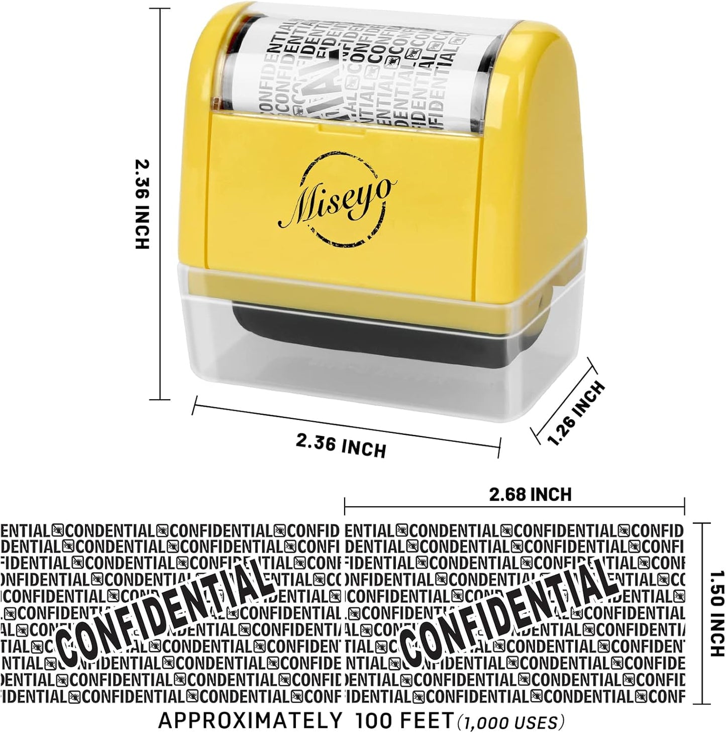 Miseyo Wide Roller Stamp Identity Theft Stamp 1.5 Inch Perfect for Privacy Protection - 3Pack Set (Yellow)