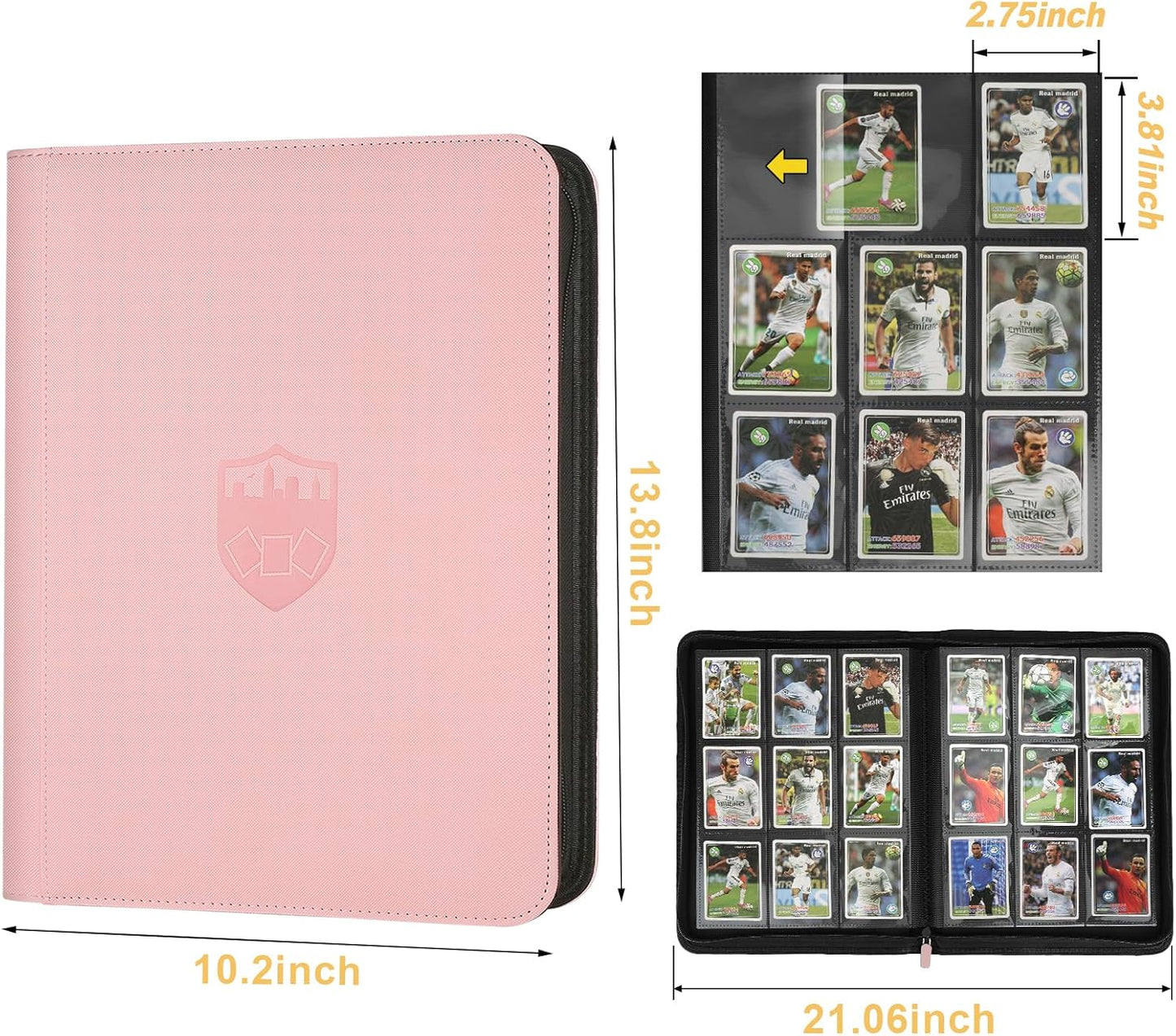 Trading Card Binder 9 Pocket, GERMUN PU Cover Card Binder for 360 Cards, Premium Trading Card Holder Folders, Double Sided Pocket Card Album for MTG, TCG (Pink)