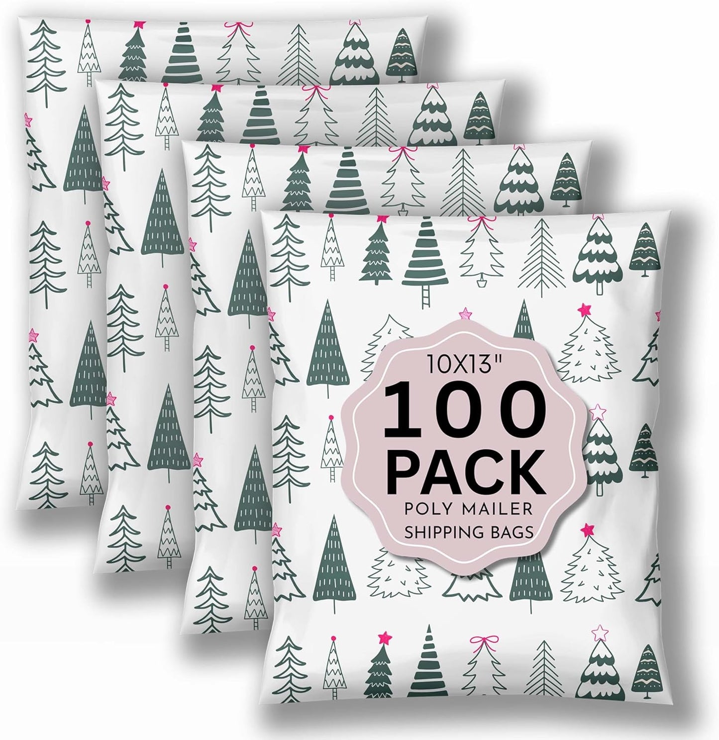 Christmas Poly Mailers 10x13 Holiday Supplies for Small Business Boutique Shipping Envelope for Clothing Cute Designer Shipping Bags - 100 Pack Festive Forest