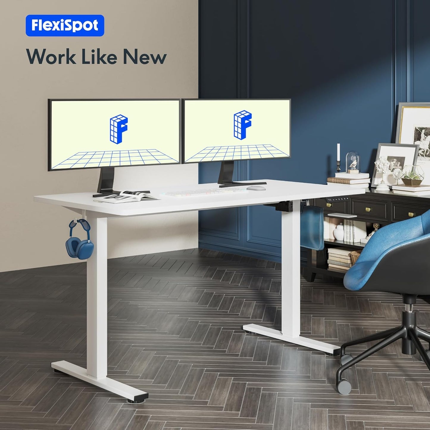 FLEXISPOT One-Piece Electric Standing Desk, 60 x 24 Inches Adjustable Desk with Seamless Desktop, Memory Controller Height Adjustment (White Frame + White Desktop, 2 Packages)