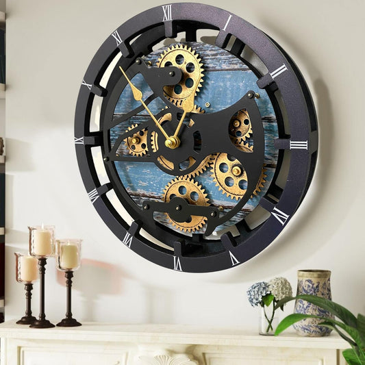 The Gears Clock 16 inches Wall Clock with Real Moving Gears Convertible into a Big Mantel Clock (Aqua Green)