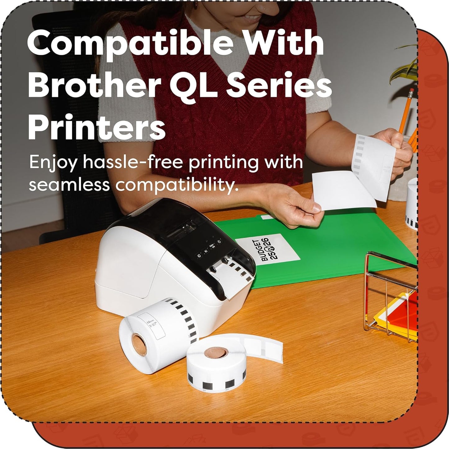 Aegis Adhesives - Compatible Labels Replacement for Brother DK-1201 (1.1" X 3.5”) Address & Barcode, Use with QL Label Printers - 12 Rolls + 1 Frame