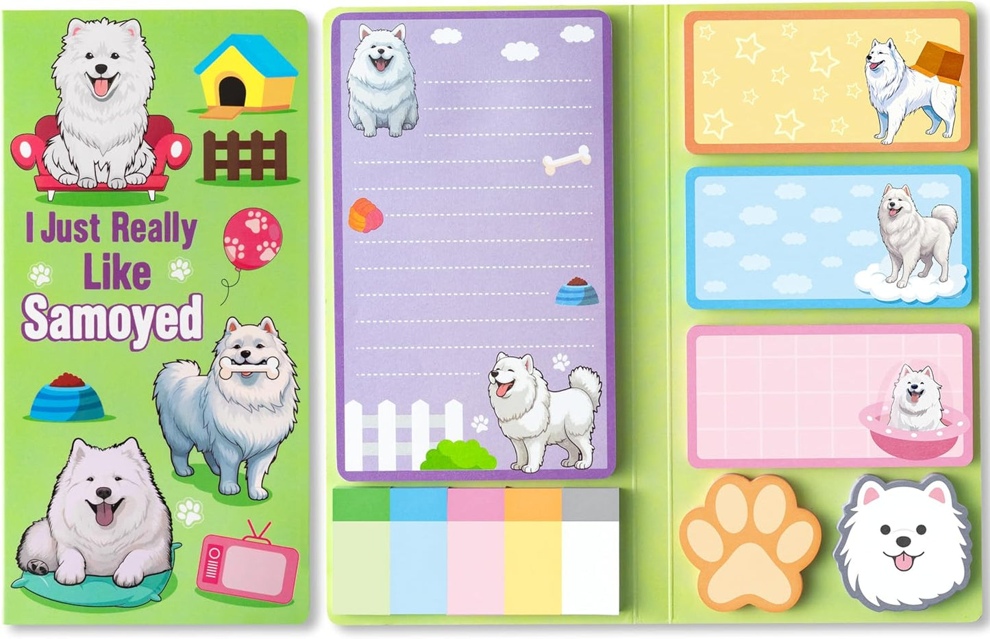 Xqumoi I Just Really Like Samoyed Sticky Notes Set, 550 Sheets, Cute Samoyed Self-Stick Notes Pads Animal Divider Tabs Bundle Writing Memo Pads Page Marker Back to School Office Supplies Small Gift