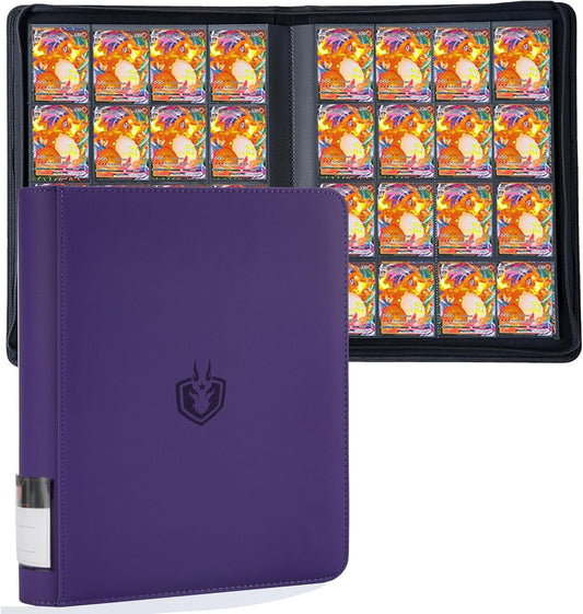 Premium-SV 1024 Pockets Card Binder,Label Design,16 Pocket Trading Card Zipper Binder, Ringless Side Loading Trading Card Album, Folder for TCG,MTG,Sports other Cards -Purple