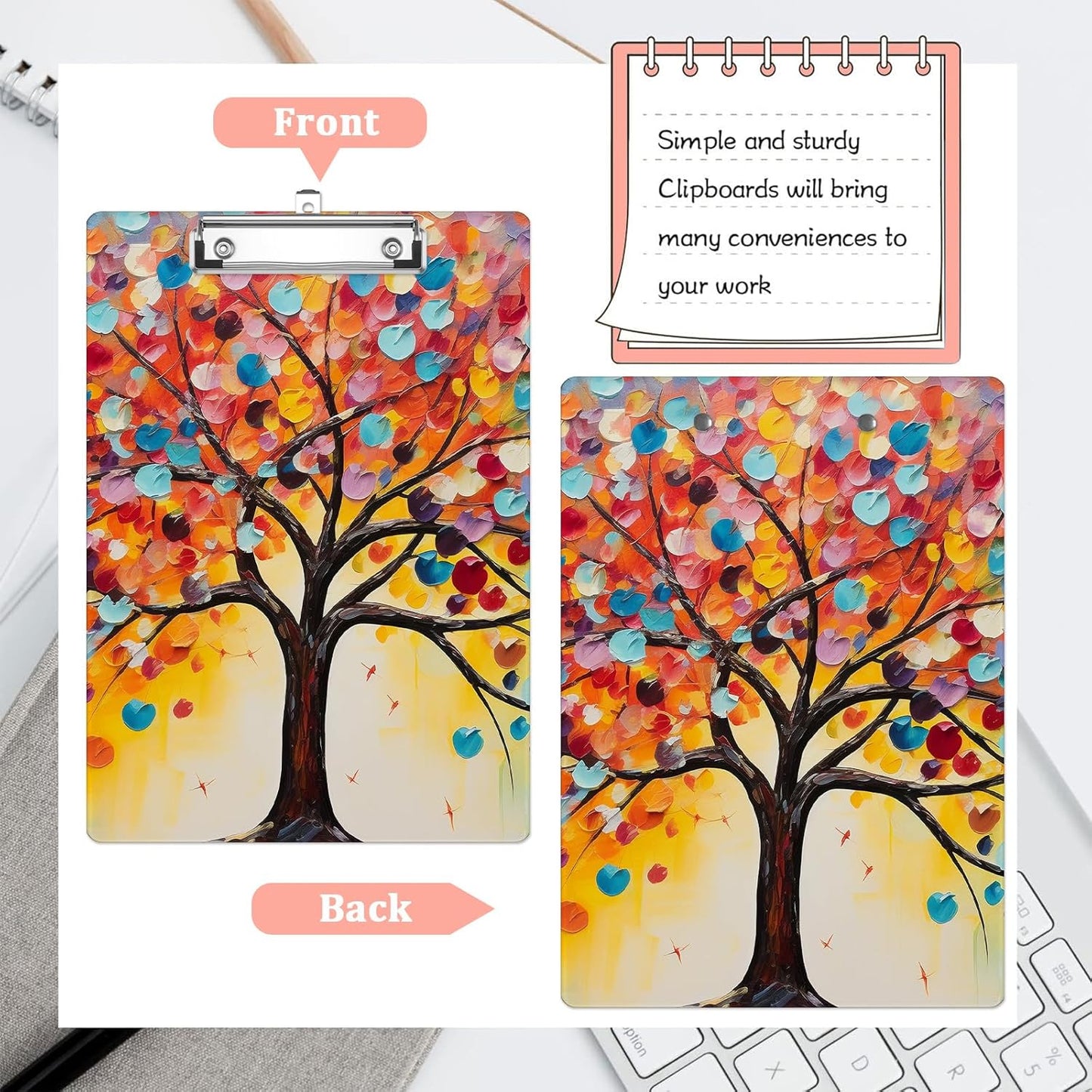 Colorful Trees Plastic Clipboards,Cute Fashion Clipboard Decorative 8.5" x 12.5"Standard A4 Size Clipboards,Acrylic Clipboard for Teacher,Social Worker,Students,Nurse,Office Supplies