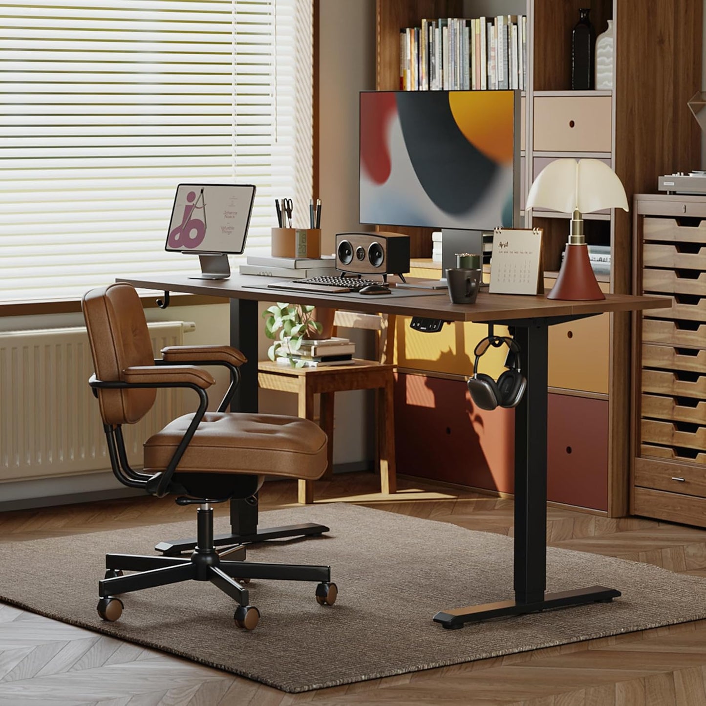 Agilestic Electric Standing Desk, 55 x 24 Inches Height Adjustable Desk, Sit Stand up for Work Office Home, Ergonomic Rising Computer Table with Memory Preset, Dark Walnut