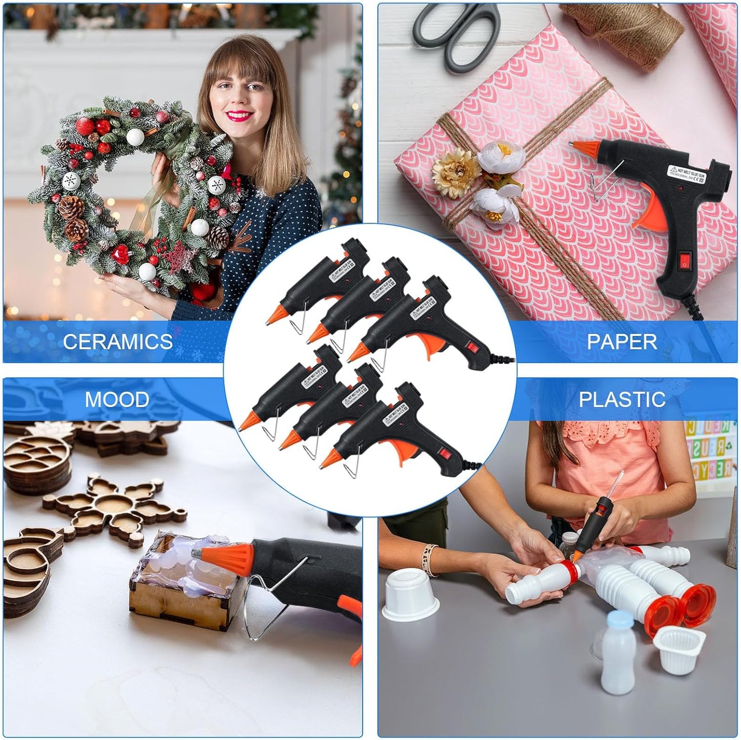 Zhengmy 6 Pcs Mini Glue Gun Crafts Hot Melt Guns Low Temp Glue with Burn Protection Fast Preheating and Easy Squeeze Trigger for School DIY Arts Class Projects Home Quick Repairs, 20 W (Black)