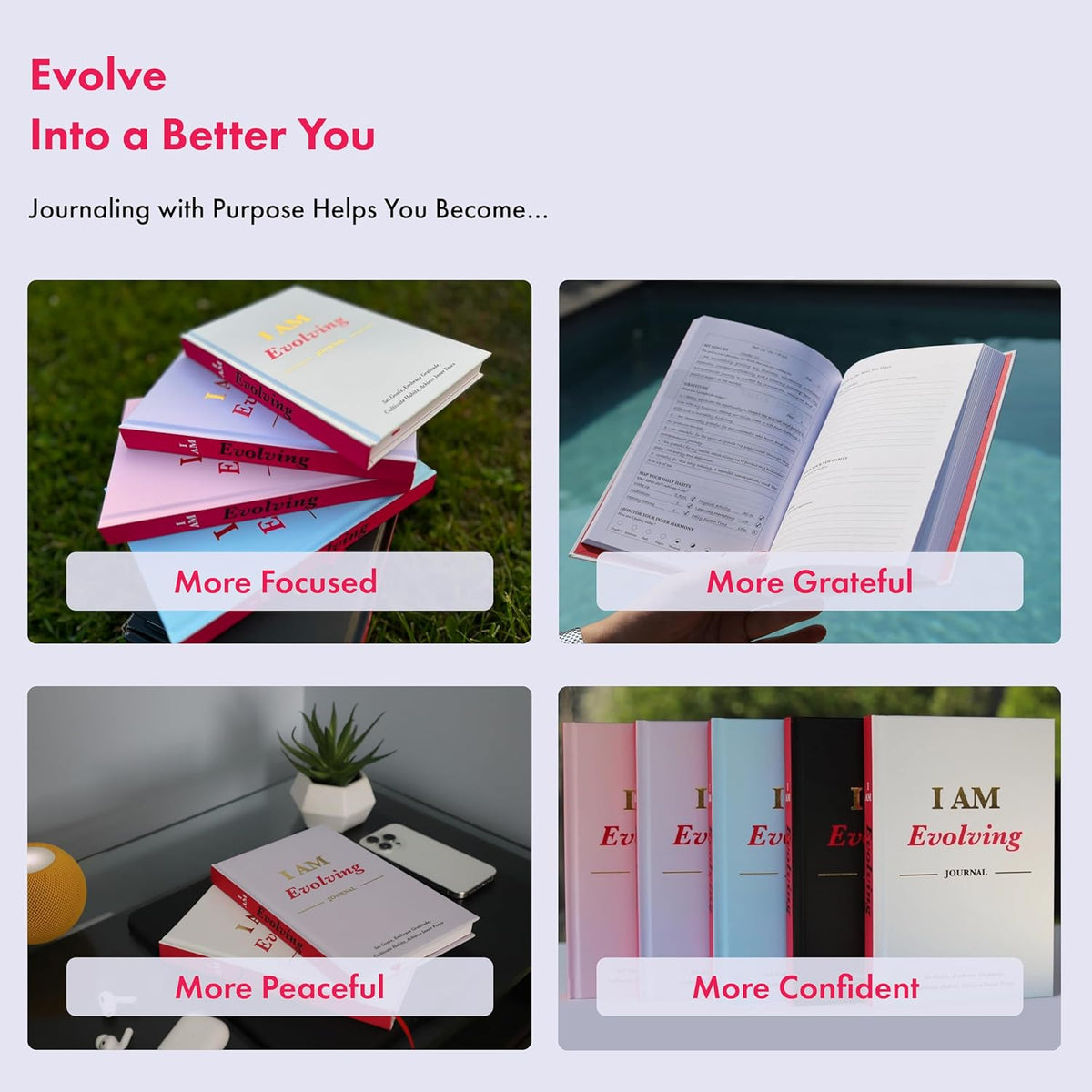 I AM Evolving Journal: Set Goals, Embrace Gratitude, Cultivate Habits, Achieve Inner Peace | Undated Gratitude Journal for Personal Development, Mindfulness, & Daily Reflection. (Black)