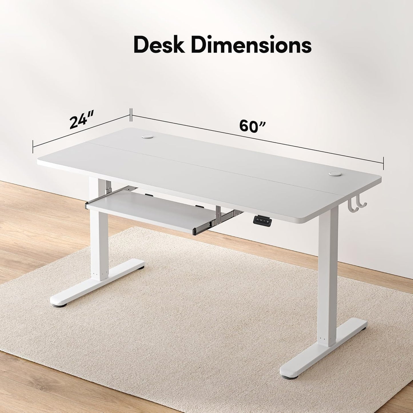 FEZIBO Standing Desk with Keyboard Tray, 60 x 24 Inch Adjustable Height Sit Stand Desk with Memory Presets for Home Office, Ergonomic Computer Workstation, White