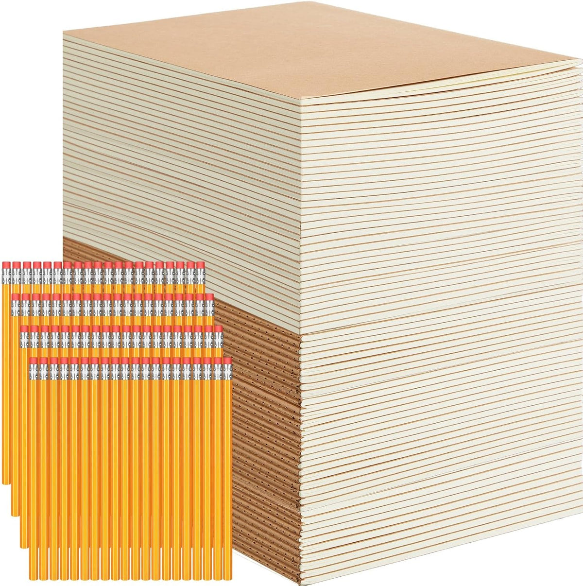Jetec 100 Pcs Kraft Notebook Journals and Pencil 5.5 Inch x 8.3 Inch A5 Softcover Notebooks Bulk for Writing Sketch Office Notepad with 60 Pages 30 Sheets