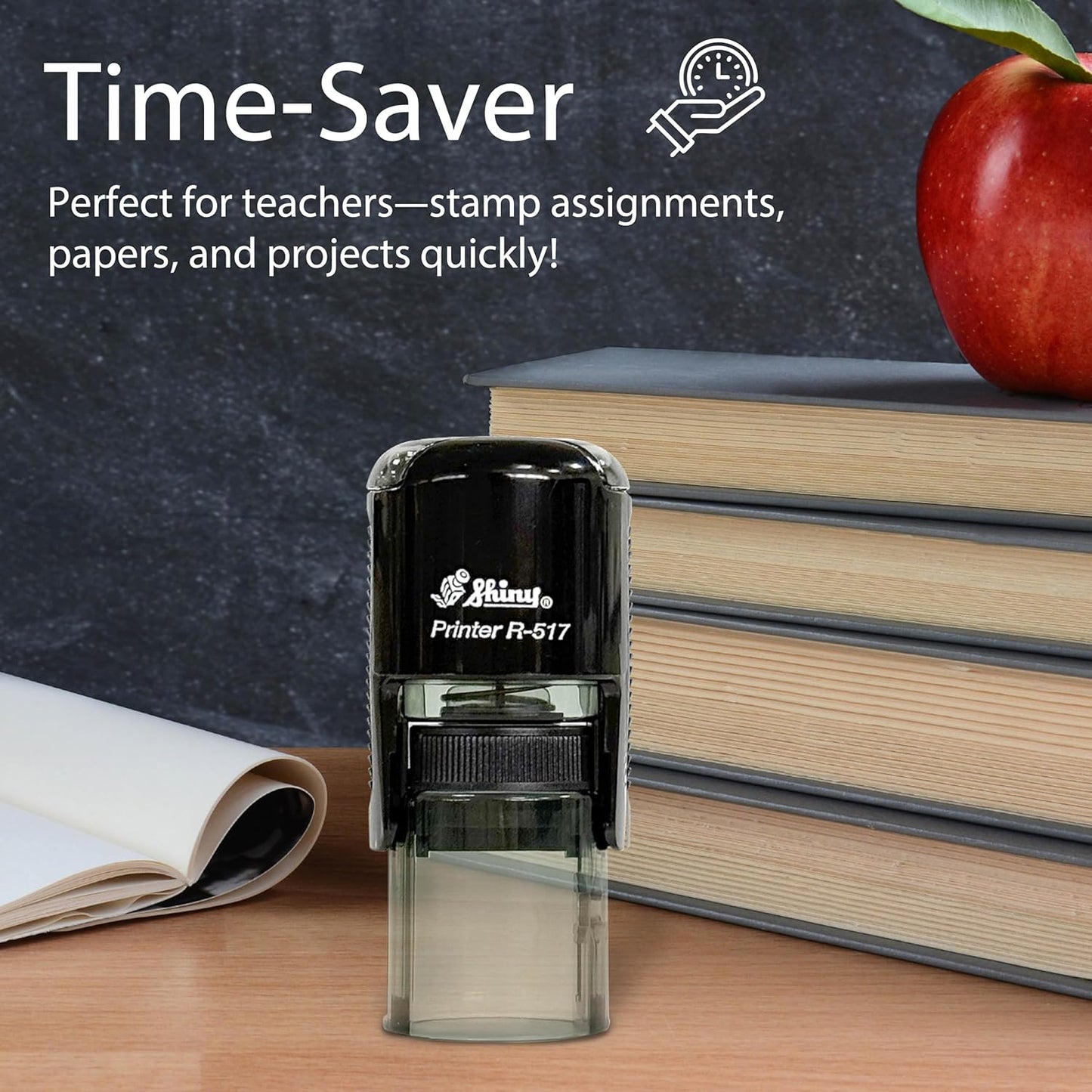 Shiny No Name Teacher Stamp, Round Self Inking Stamp for Classroom, Green Ink