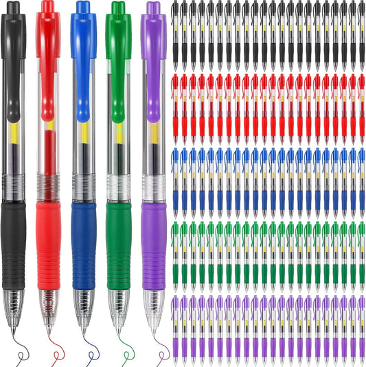 Jetec 500 Pcs Premium Gel Roller Pens Bulk, Fine Point 0.7 mm, Retractable Gel Ink Roller Ball Pens for Writing Journaling Taking Notes Office (Black,Blue,Red,Green,Purple)