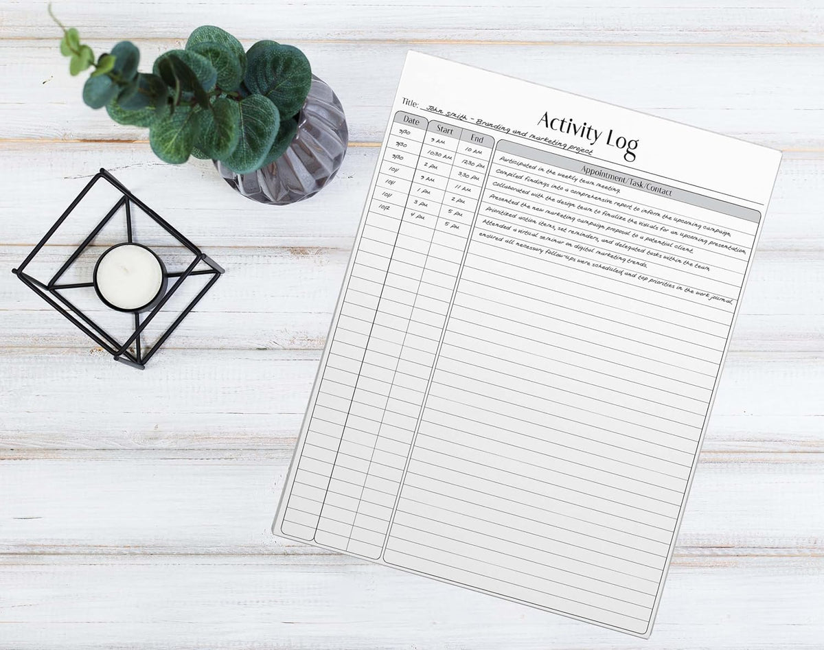 Better Office Products Activity Log Notepad, 8.5" x 11", Planning Note Pad, 50 Sheets, Daily Time Tracking Productivity Checklist Organizer, (1 Pack)