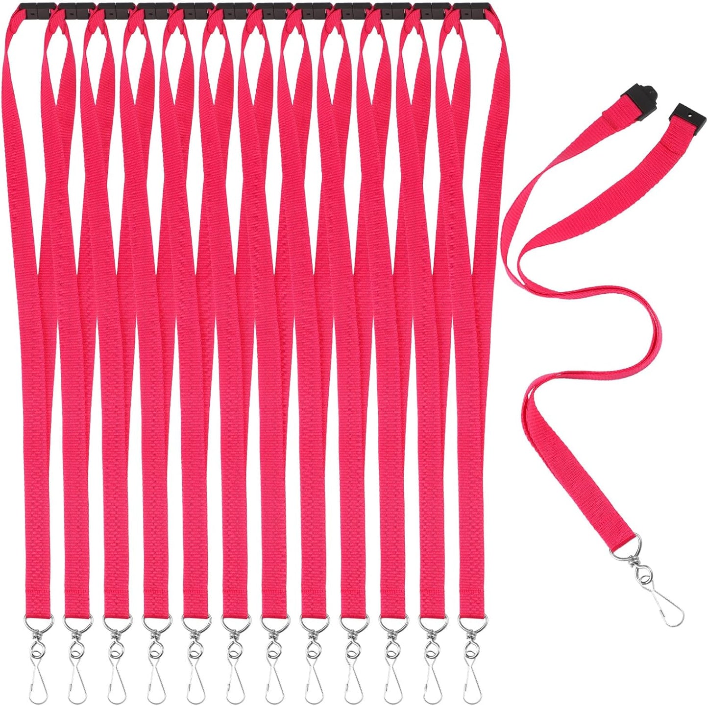Patelai 12 Pcs Breakaway Lanyards with J Hook Bulk Flat for ID Badges Neck Badge Lanyards Card Nametag Holder Neck Straps (Hot Pink)
