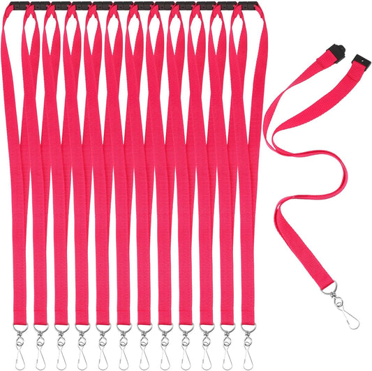 Patelai 12 Pcs Breakaway Lanyards with J Hook Bulk Flat for ID Badges Neck Badge Lanyards Card Nametag Holder Neck Straps (Hot Pink)