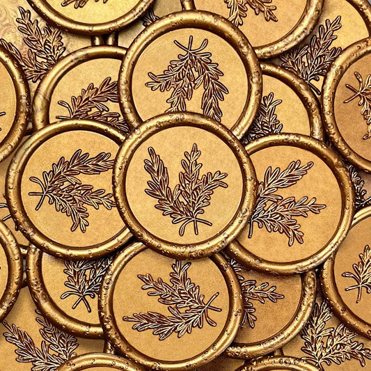 100Pcs Wax Seal Stickers Handmade Envelope Seals Self Adhesive Wax Stickers for Wedding Party Invitations, Envelope, Gift Wrap, Christmas(Rosemary Style, Antique Gold)