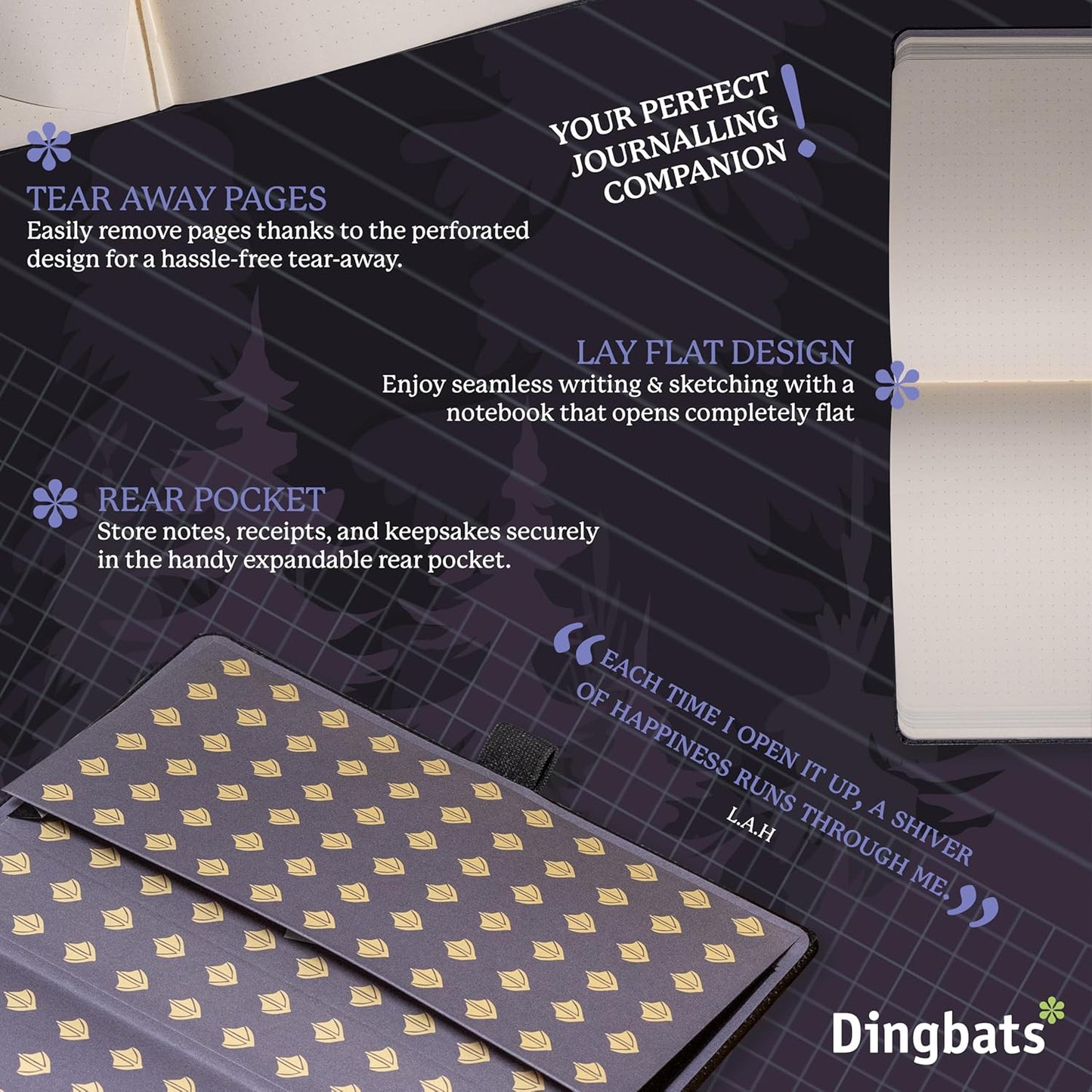 Dingbats* Wildlife Plain Writing Journal Notebook A5 - Vegan Leather Hardcover - Ideal for Work, Travel - Pocket, Elastic Closure, & Bookmark