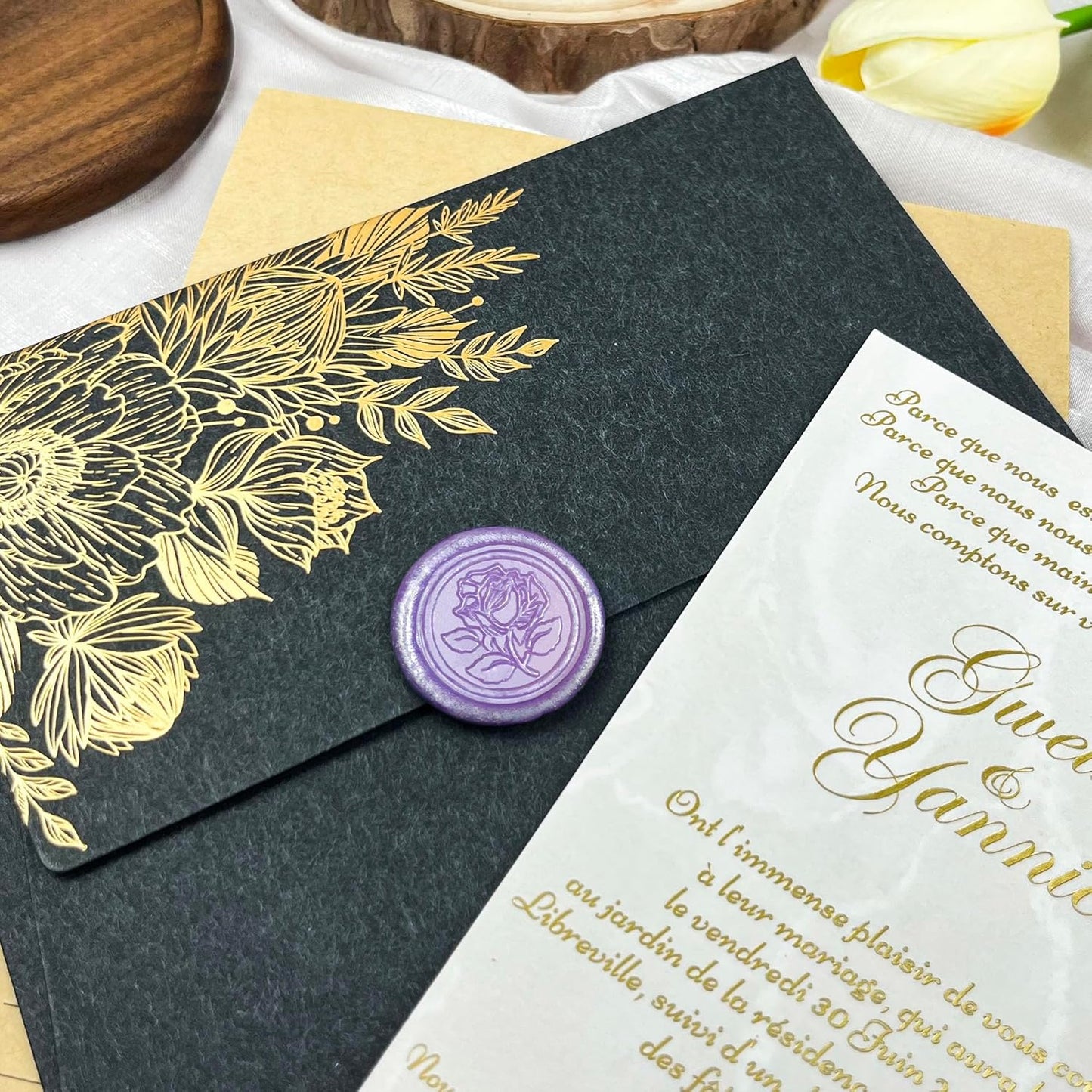 50pcs Purple Metal Vintage Wax Seal Stickers, Waterproof, Self Adhesive, for Wedding Invitations, Envelope, Gift Wrap, Christmas
