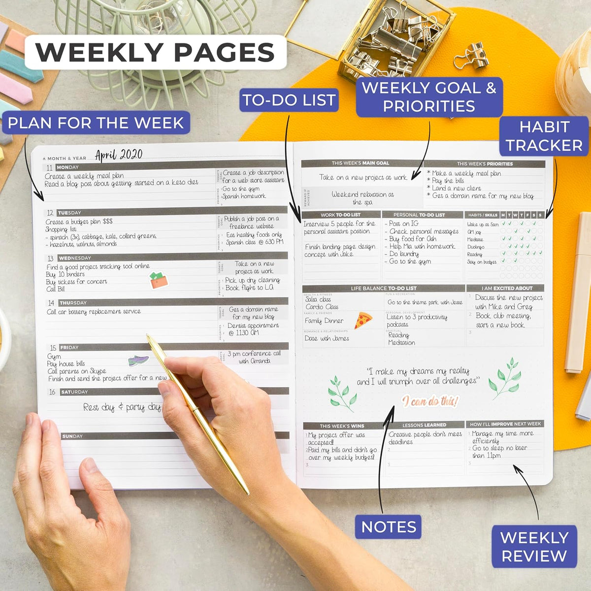 Clever Fox Planner PRO – Weekly & Monthly Life Planner to Increase Productivity, Time Management and Hit Your Goals, 8.5x11″ (Lavender)
