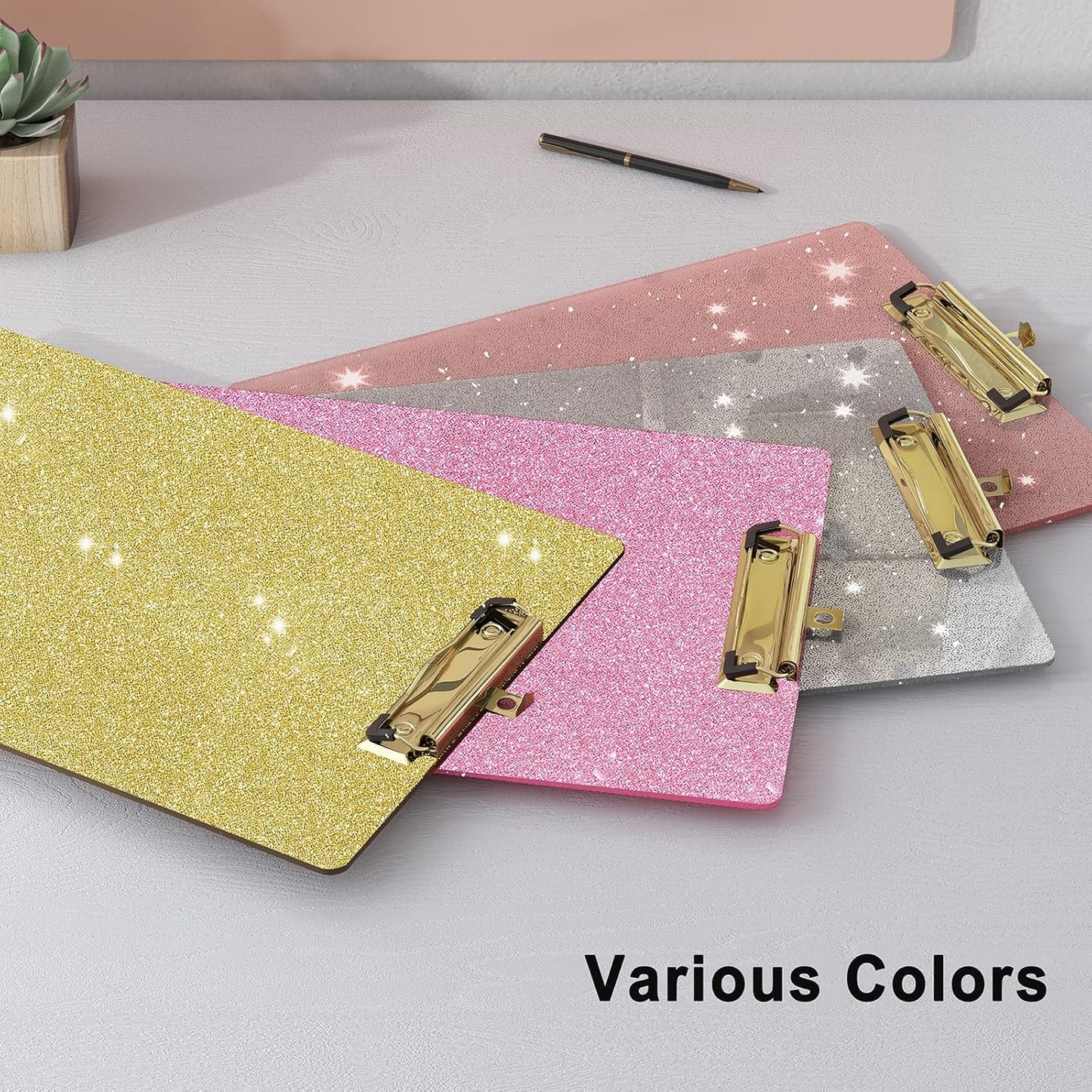 Glitter Acrylic Clipboard Decorative Standard A4 Letter Size 12.2" x 8.7", Fashion Bling Clip Boards with Designed Low Profile Gold Clip for Classroom Office - Gold