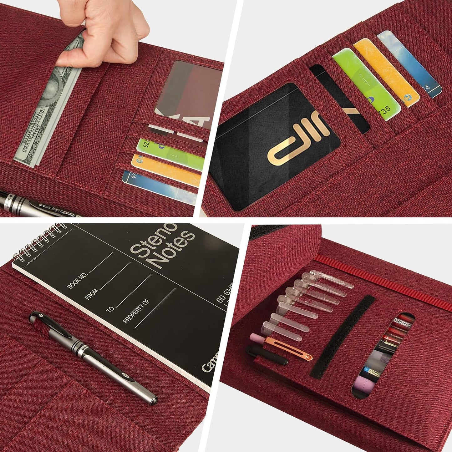 Journal Cover for Rocketbook Flip | Executive Size 6"x8.8" Fits A5, 6"x9" Steno Pad/Notebook & Top Spiral Notepad | Waterproof Protective Case with Pen Loop Holder & File Storage (Red)