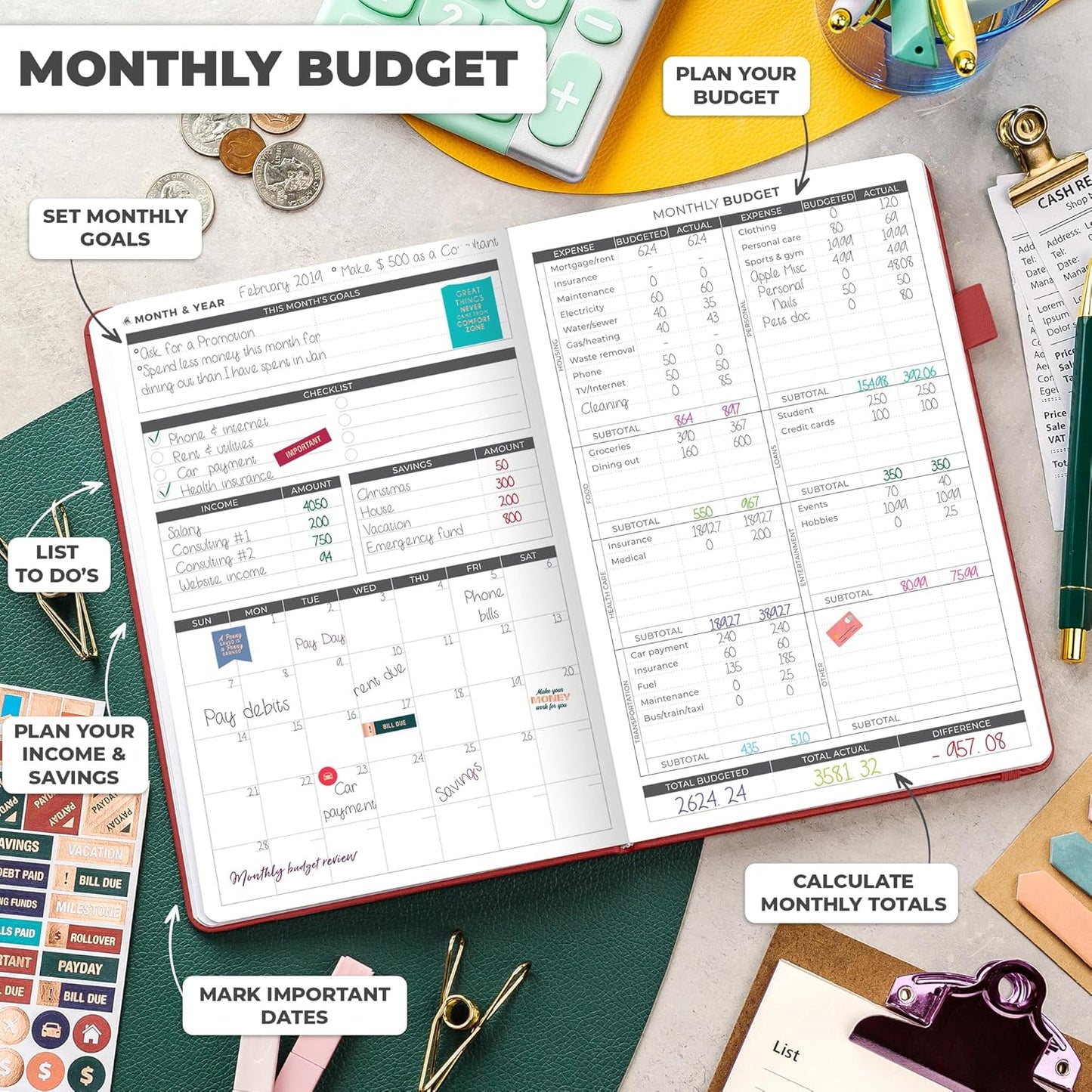 Clever Fox Budget Planner - Expense Tracker Notebook. Monthly Budgeting Organizer, Finance Logbook & Accounts Book, Bill Tracker, A5 (Red)