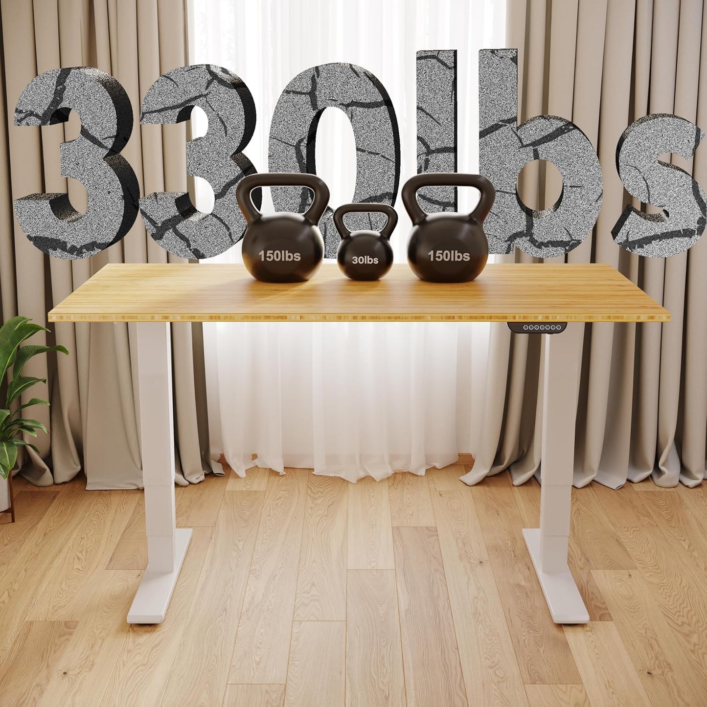 FLEXISPOT E6 MAX Bamboo Dual Motor 3 Stages Standing Desk 72x30 Inch Whole-Piece Board Electric Height Adjustable Stand Up Desk 150KG Load Capacity(White Frame + Bamboo Desktop)