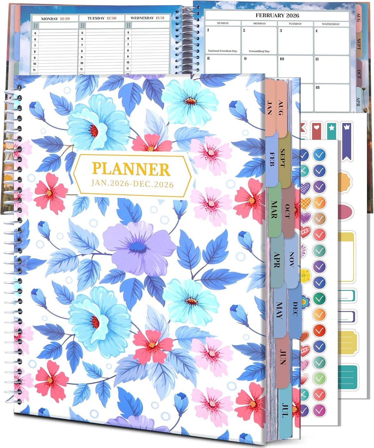 CAGIE Planner 2026 Monthly (Jan. 26-Dec. 26), 12 Month Academic Planner 8.5"x11", Large Daily Planner with Hourly Timeslot, Monthly Tab, Spiral Binding, Bookmark
