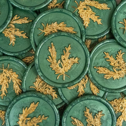25Pcs Gold & Green Wax Seal Stickers - Handmade Envelope Seals, Self-Adhesive Wax Stickers for Wedding Party Invitations, Envelope, Gift Wrap, Christmas (Gold Rosemary Style, Green)