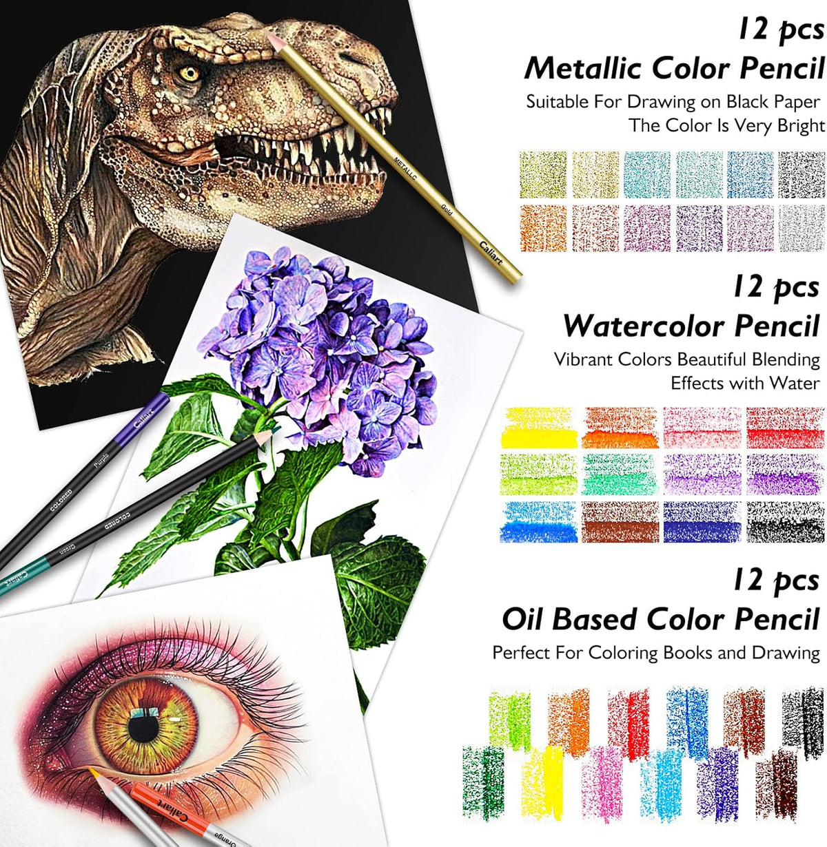 Caliart 176PCS Art Supplies Sketching Kit with 100 Sheets 3-Color Sketch Book, Graphite Colored Charcoal Watercolor & Metallic Pencils, Drawing Supplies Gifts for Artists Adults Beginners