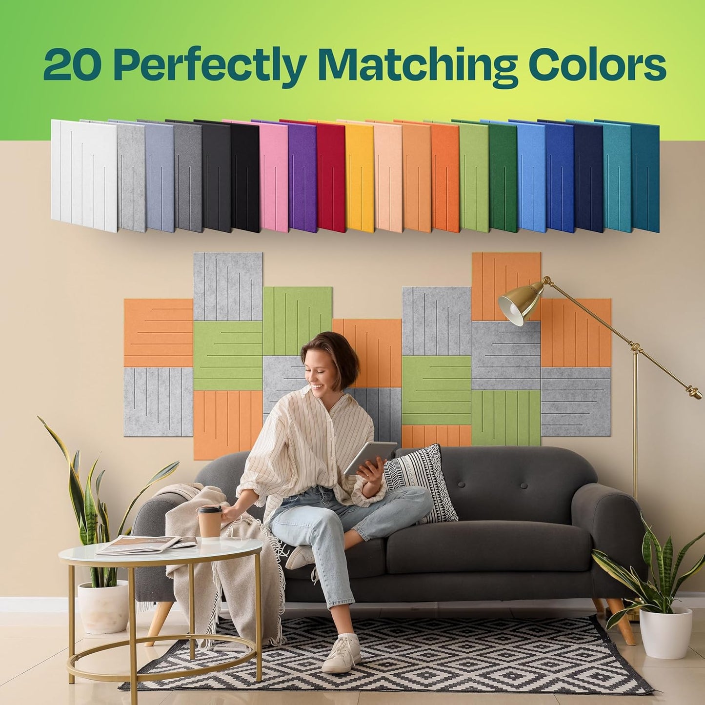 Acoustic Panels 12-Pack Soundproof Wall Panels 12"x12"x0.4" Decorative Sound Dampening for your Home, Office, Studio, Bedroom & More with Unique LineWave Carving [Smoky White]