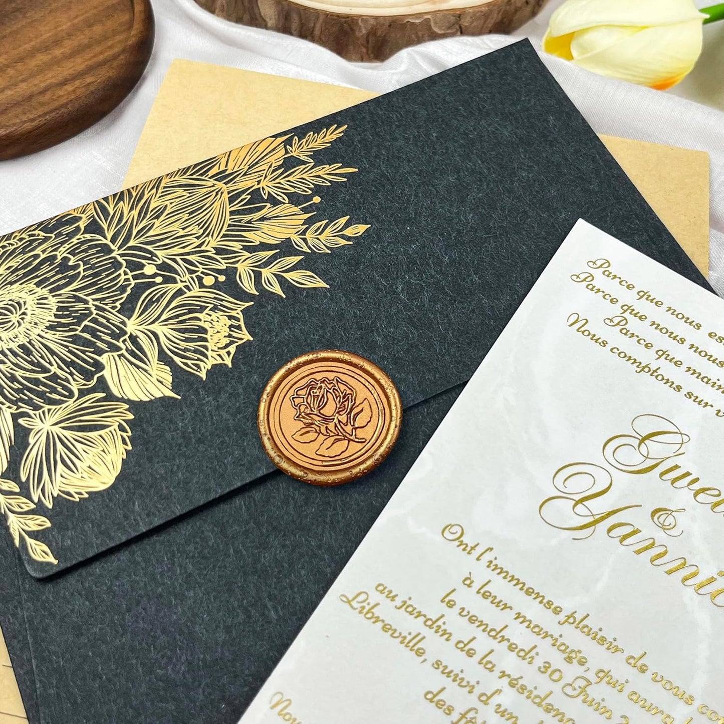 25Pcs Wax Seal Stickers Handmade Envelope Seals Self Adhesive Wax Stickers for Wedding Party Invitations, Envelope, Gift Wrap, Christmas(Rose Style, Antique Gold)