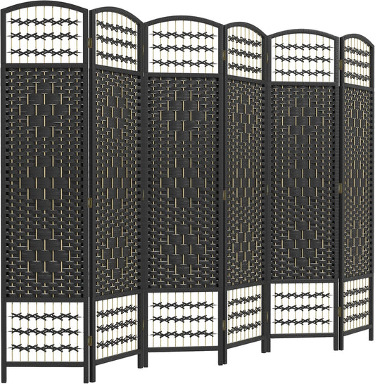 HOMCOM 6 Panel Room Divider, Folding Privacy Screen, 5.6' Room Separator, Wave Fiber Freestanding Partition Wall Divider, Black