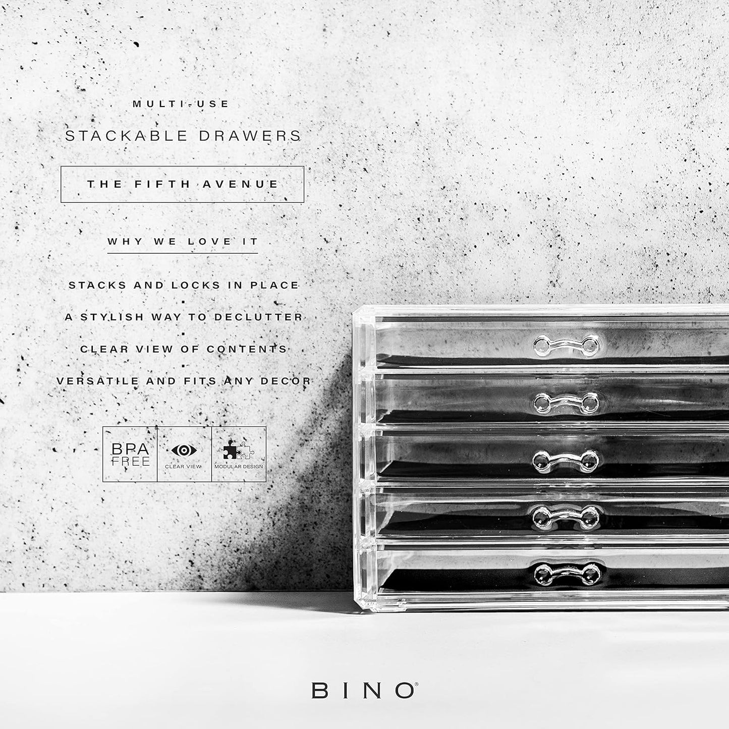 BINO THE MANHATTAN SERIES Acrylic Makeup Drawer Organizer- 5 Drawers | Clear Beauty Organizers and Storage| Cosmetic & Makeup Drawer| Home Organization| Jewelry & Vanity Accessories Drawers