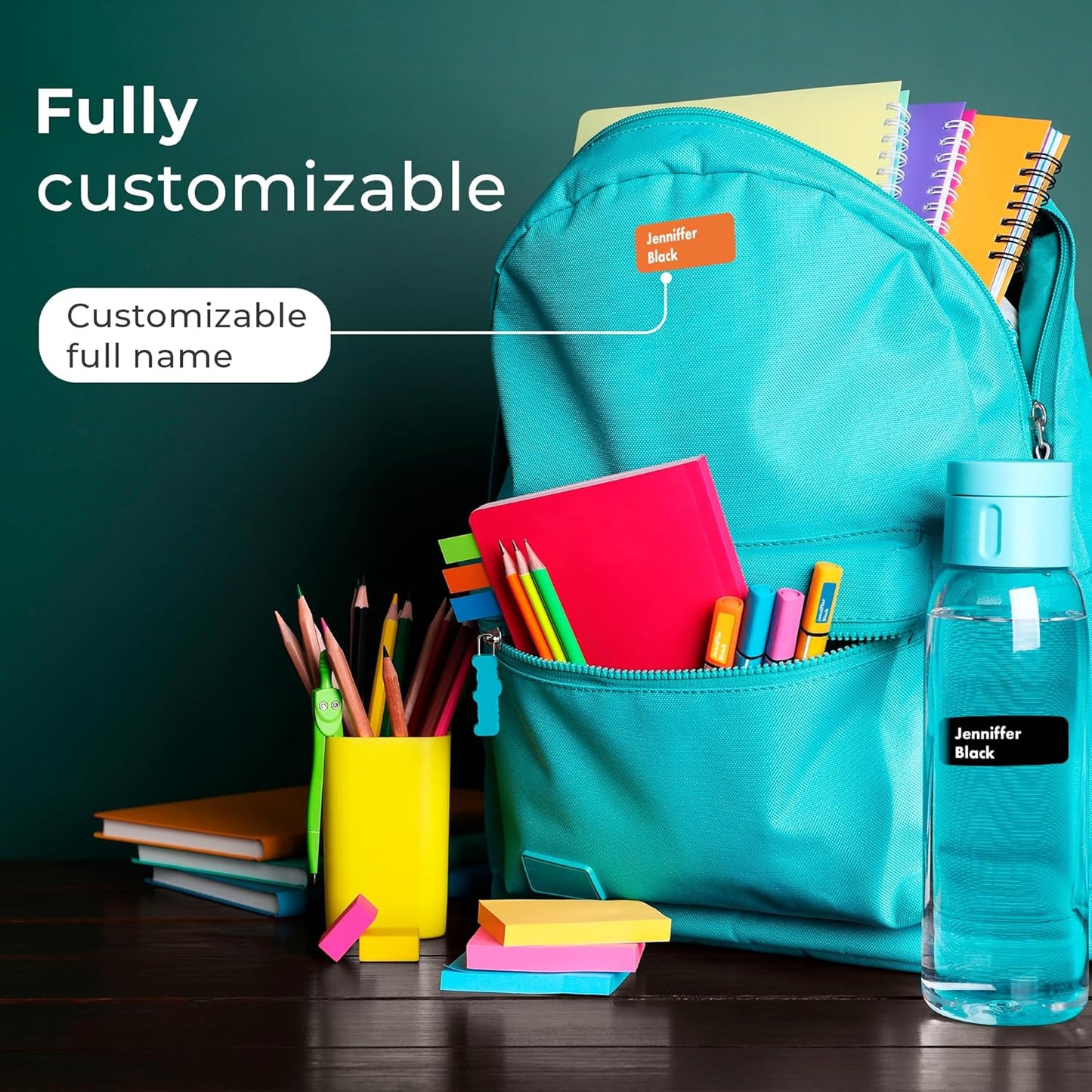 EGD Personalized Orange Name Tag Stickers for Kids (114 Pack) | Waterproof Labels for School Supplies, Bottles & Lunch Boxes | Custom Vinyl Name Labels for Clothing, Toys & More (C. Vivid Horizon)