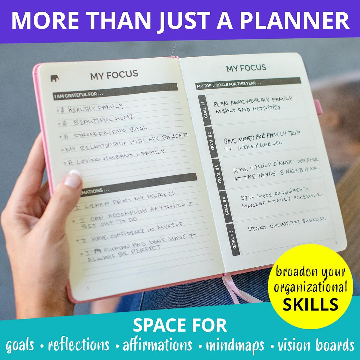 Elegant Undated Leather Planner for 2025-2026 – A sleek, faux leather planner designed to help you stay productive and organized with daily, weekly, and monthly layouts. Undated format lets you start anytime without wasted pages.