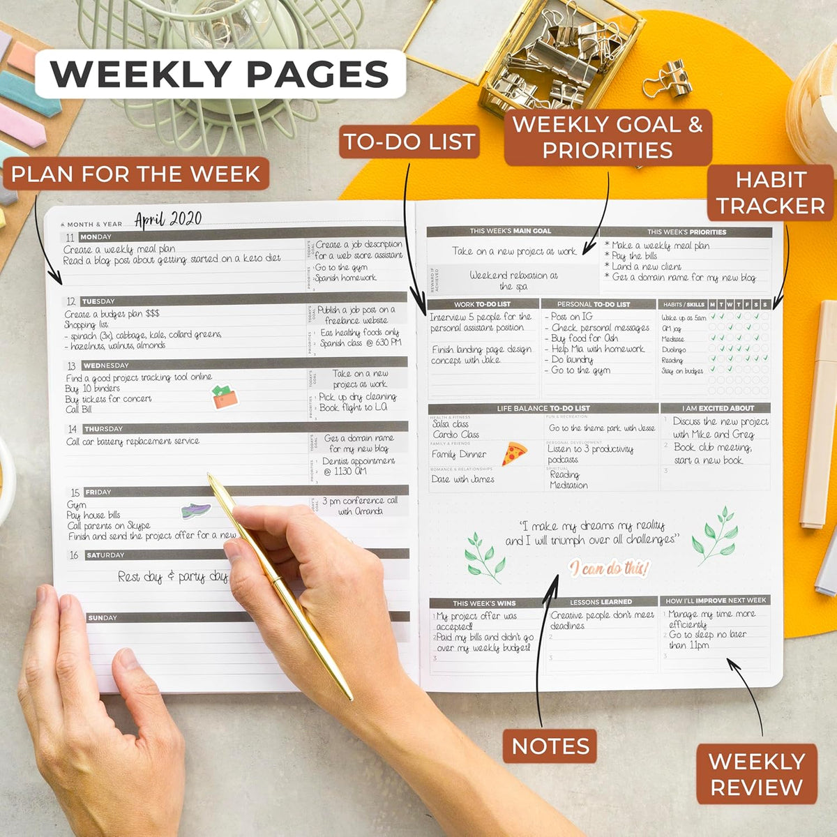 Clever Fox Planner PRO – Weekly & Monthly Life Planner to Increase Productivity, Time Management and Hit Your Goals, 8.5x11″ (Rose Gold)