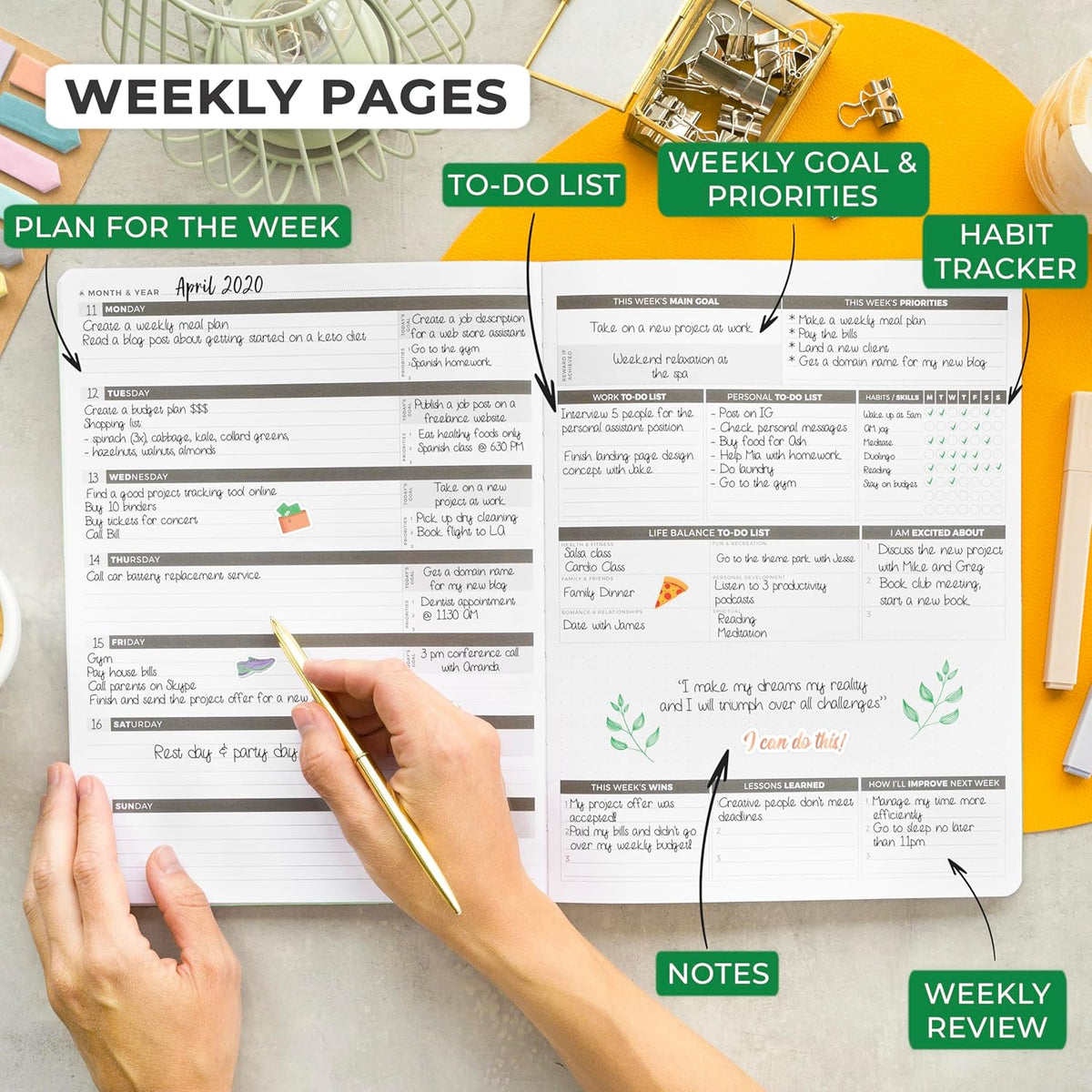 Clever Fox Planner PRO – Weekly & Monthly Life Planner to Increase Productivity, Time Management and Hit Your Goals, 8.5x11″ (Mint)