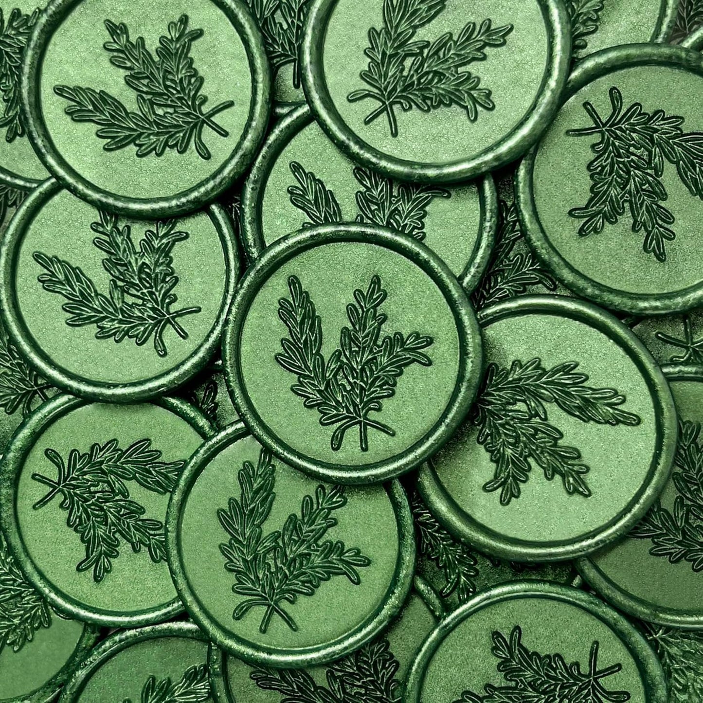 50Pcs Wax Seal Stickers Handmade Envelope Seals Self Adhesive Wax Stickers for Wedding Party Invitations, Envelope, Gift Wrap, Christmas(Rosemary Style, Green)