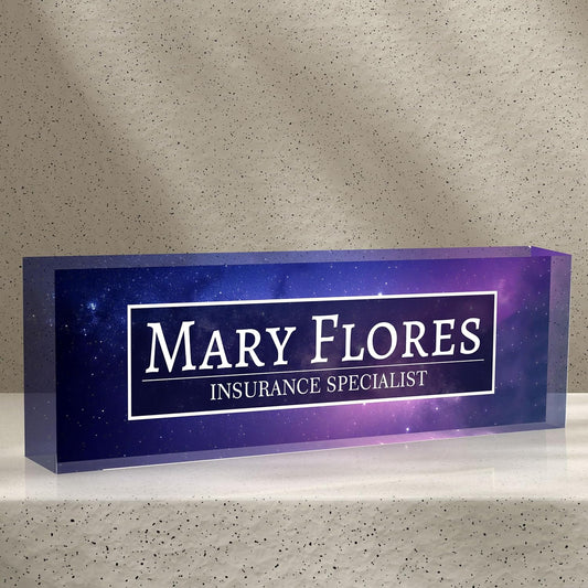 Acrylic Desk Name Plate Personalized-Teacher Name Plates for Desks Classroom-Gifts for Teacher Boss Employee Appreciation Office Desk Decor (Galaxy)
