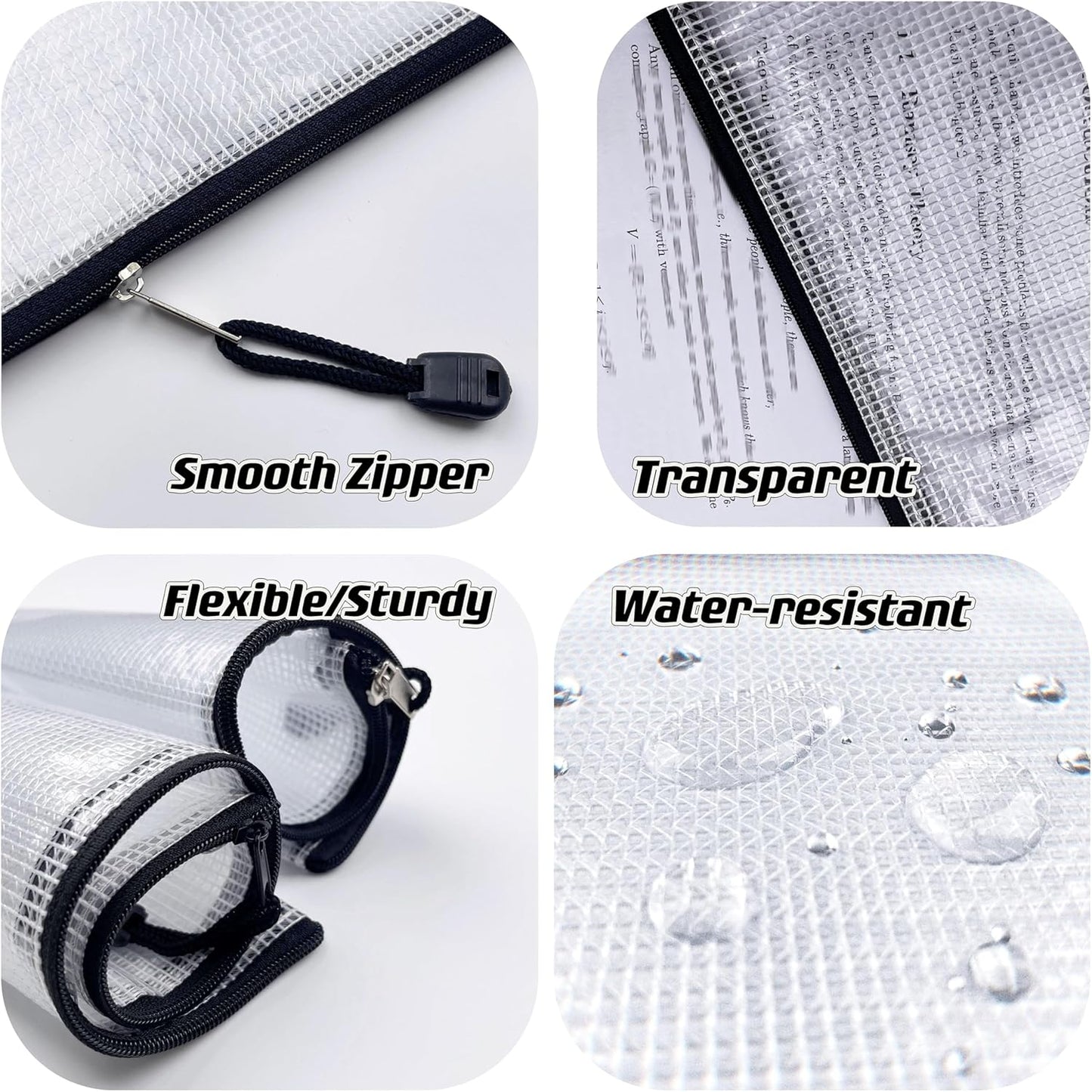 Oaimyy-A6(4.5"x 6.5",12 Pcs),Plastic Mesh Zipper Pouch Document Folders Bag Zip File Folders for School Office Supplies, Travel,Puzzles Games Organizing Storage-Black