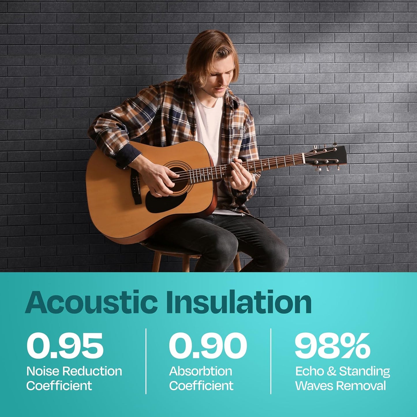 Acoustic Panels 18-Pack Soundproof Wall 12"X12"X0.4" Brick Style Premium Sound Dampening Easy Self Adhesive Installation - [Pebble Gray]
